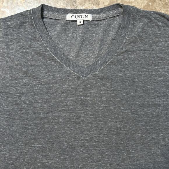 Gustin Shirt Mens Small Grey Short Sleeve Tee V Neck Tri Blend Made in USA - Picture 1 of 10
